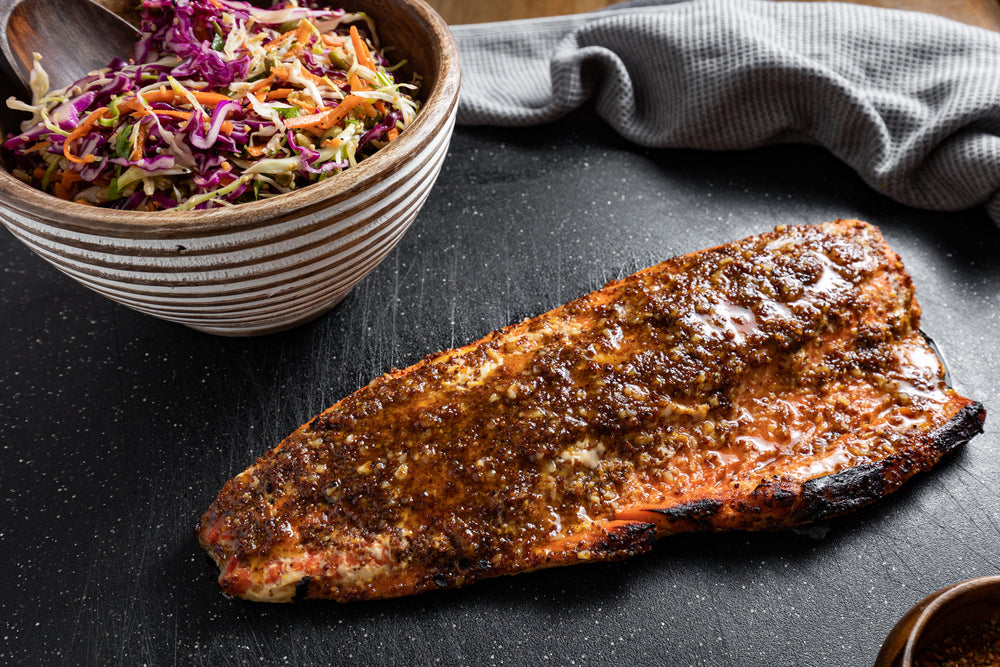 Honey Mustard Salmon with the BEST Slaw